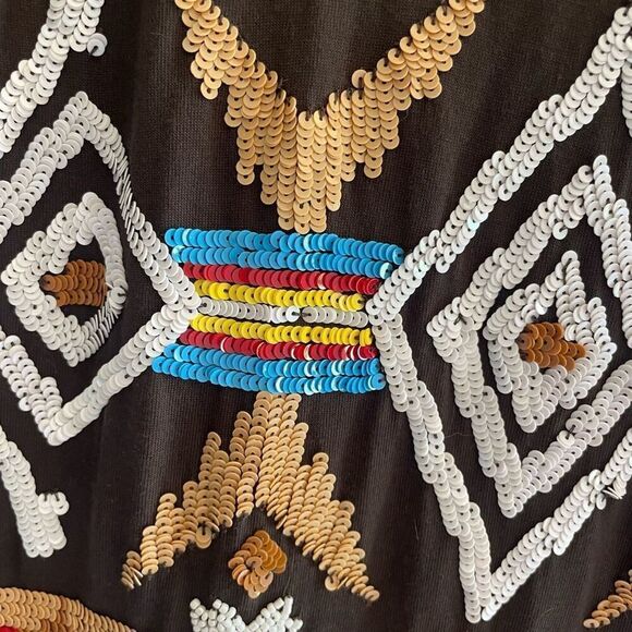 New Boston Proper Sequin 3/4 Sleeve Tunic Top Women’s Sz Large Native American - Picture 4 of 6